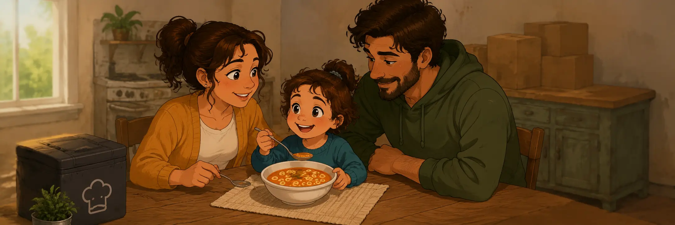 Petite Pia aime bien sa soupe aux lettres (AI généré)